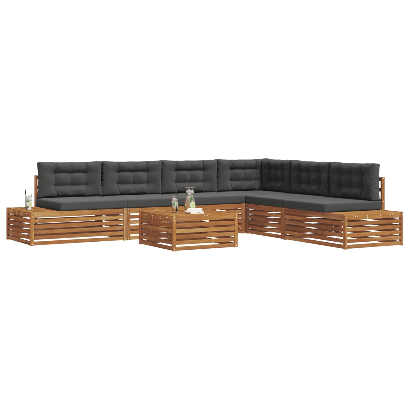 Outdoor-Sofagarnitur mit Kissen 7 Stück Natur und Anthrazit