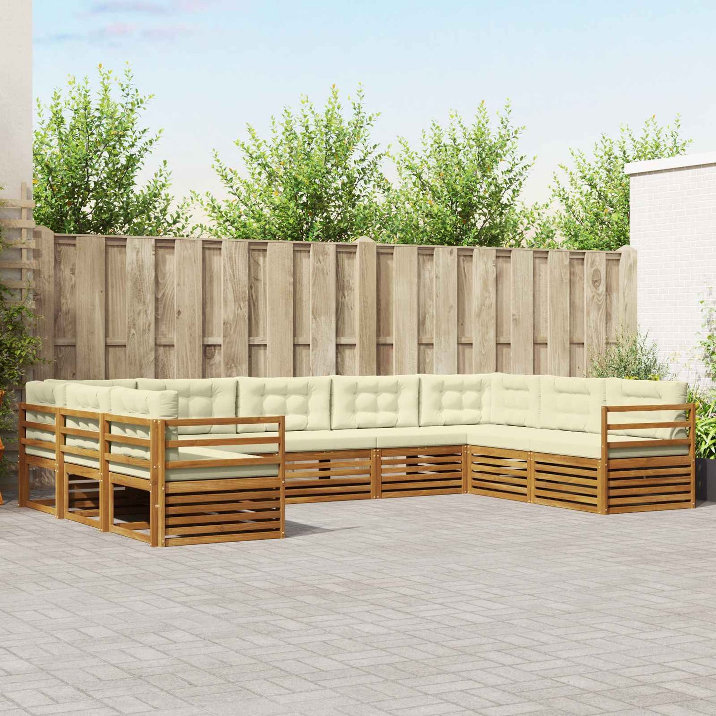 Outdoor-Sofagarnitur 9 pcs Natur und Creme Massivholz Akazie