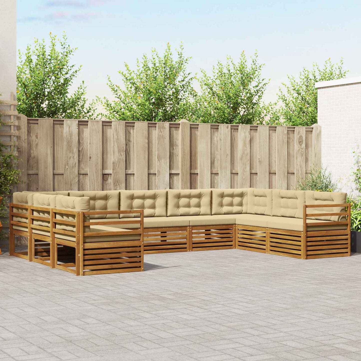Outdoor-Sofagarnitur 9 stk. Natur und Beige Massivholz Akazie