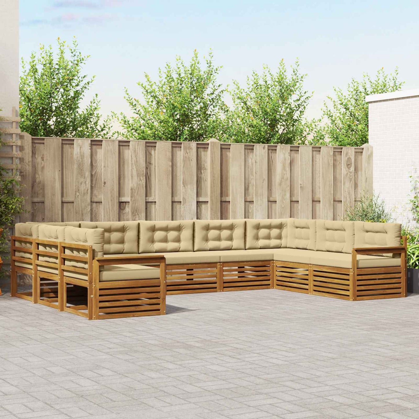 Outdoor-Sofagarnitur 9 stk. Natur und Beige Massivholz Akazie