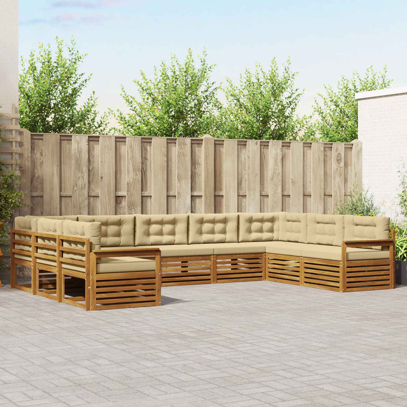 Outdoor-Sofagarnitur 9 stk. Natur und Beige Massivholz Akazie