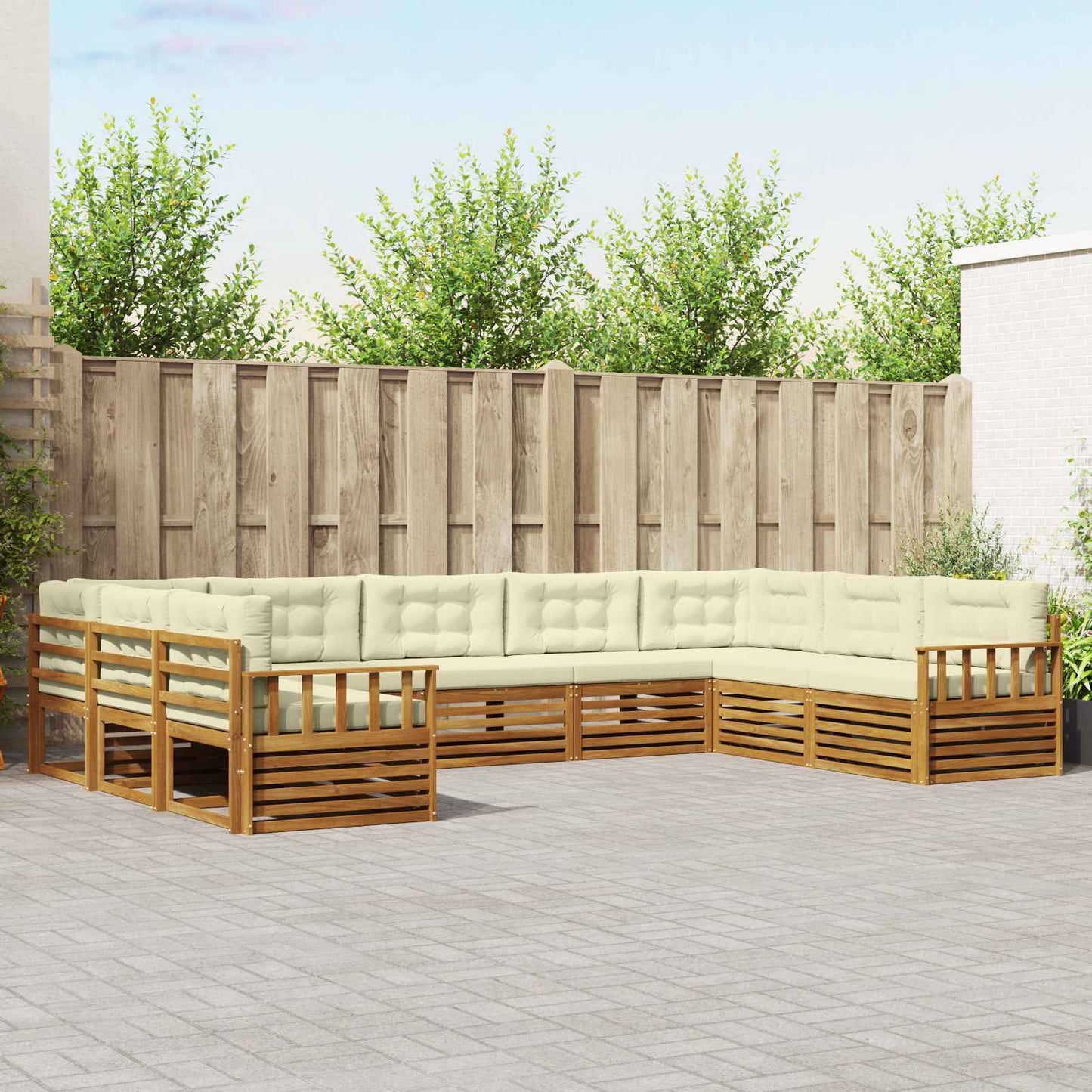 Outdoor-Sofagarnitur 9 pcs Natur und Creme Massivholz Akazie
