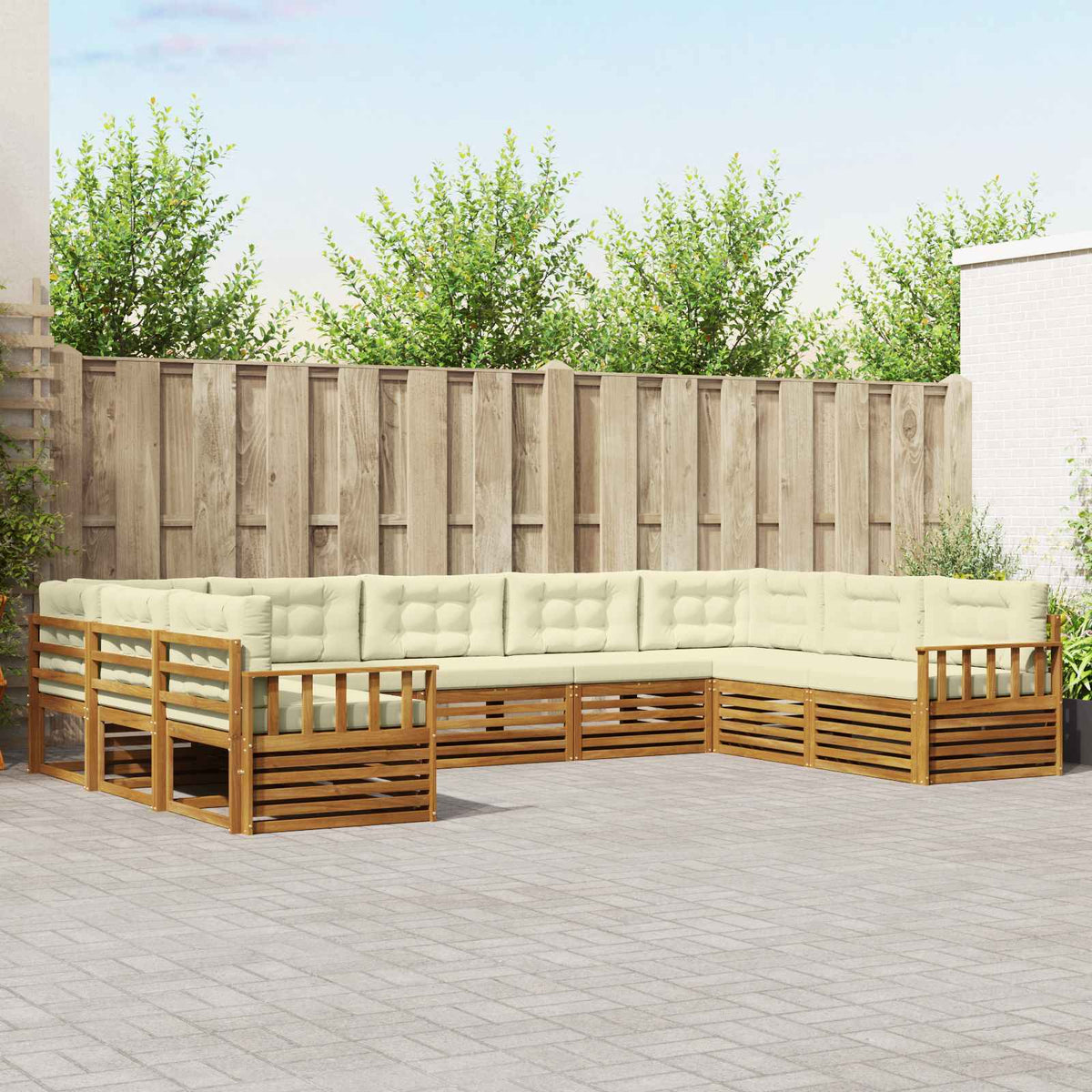 Outdoor-Sofagarnitur 9 stk. Natur und Creme Massivholz Akazie