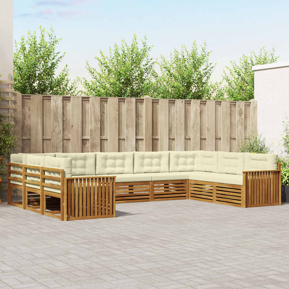 Outdoor-Sofagarnitur 9 stk. Natur und Creme Massivholz Akazie
