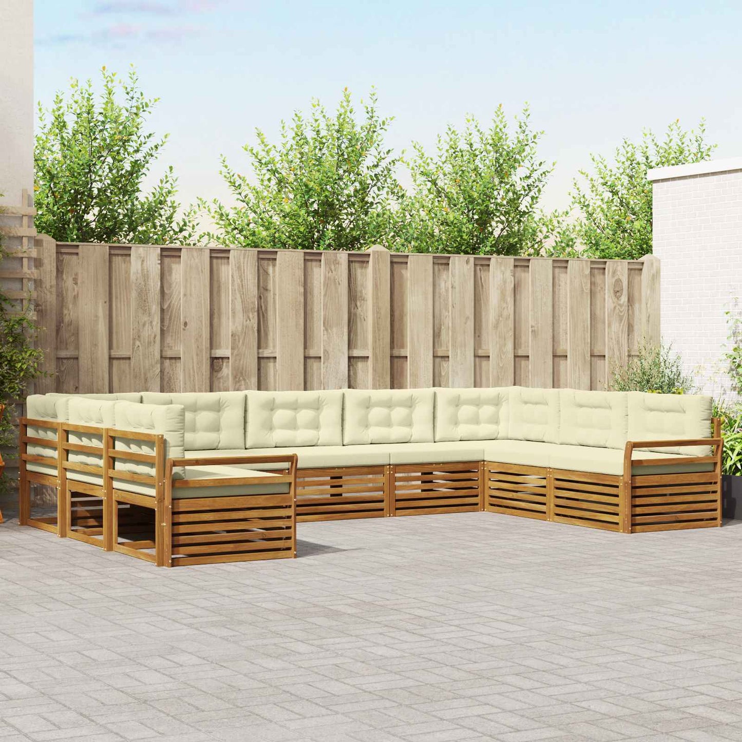Outdoor-Sofagarnitur 9 pcs Natur und Creme Massivholz Akazie