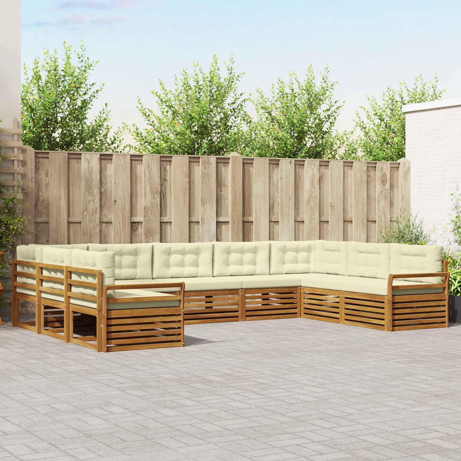 Outdoor-Sofagarnitur 9 pcs Natur und Creme Massivholz Akazie