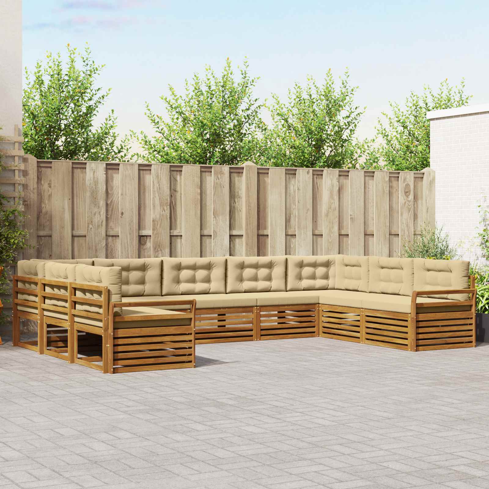 Outdoor-Sofagarnitur 9 stk. Natur und Beige Massivholz Akazie
