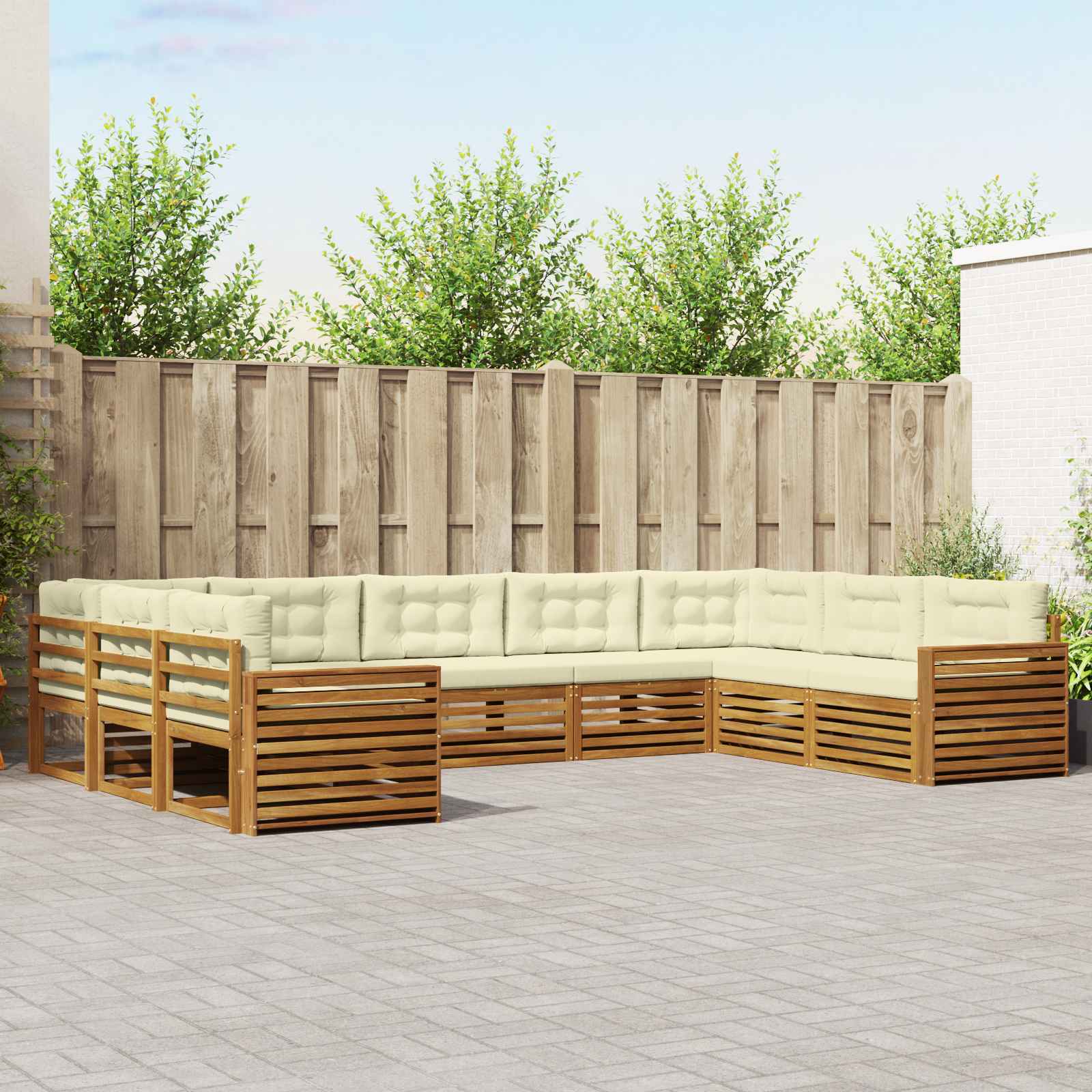 Outdoor-Sofagarnitur 9 stk. Natur und Creme Massivholz Akazie