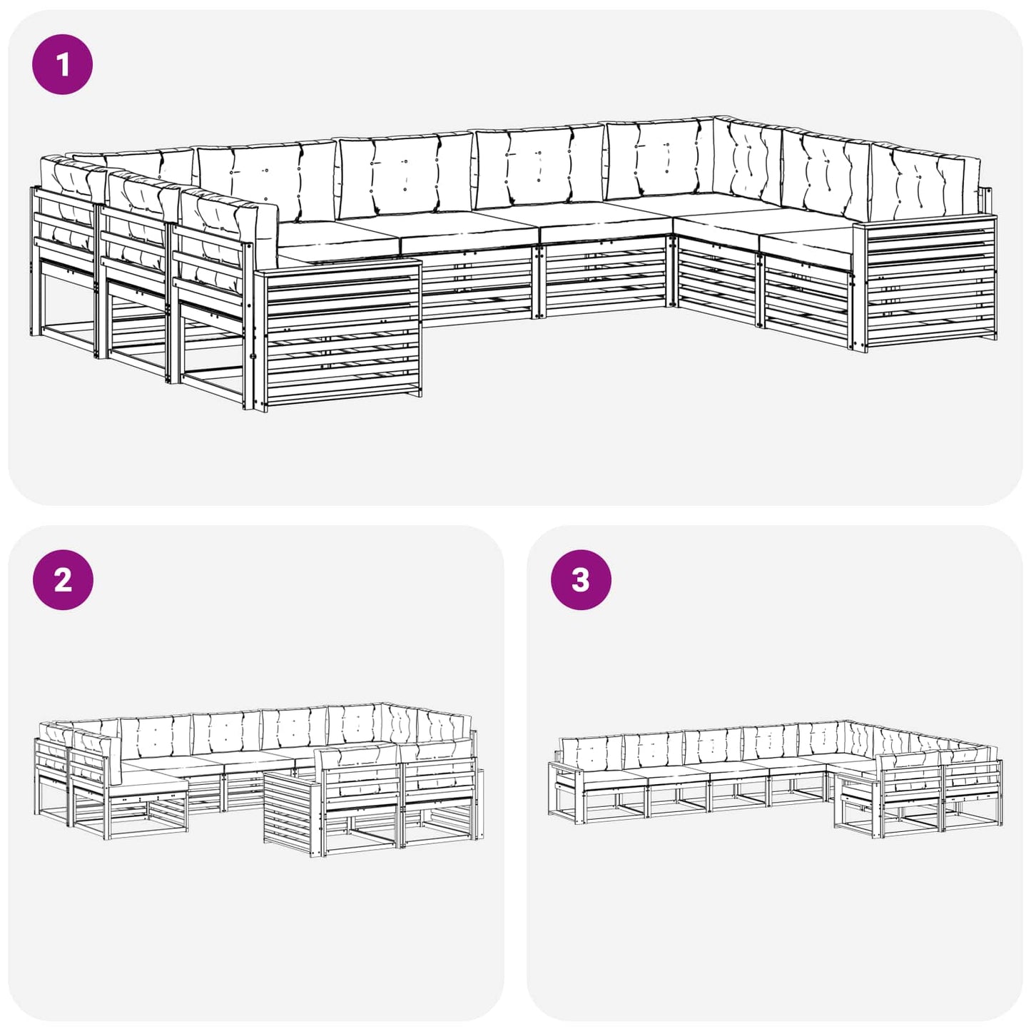 Outdoor-Sofagarnitur 9 stk. Natur und Creme Massivholz Akazie