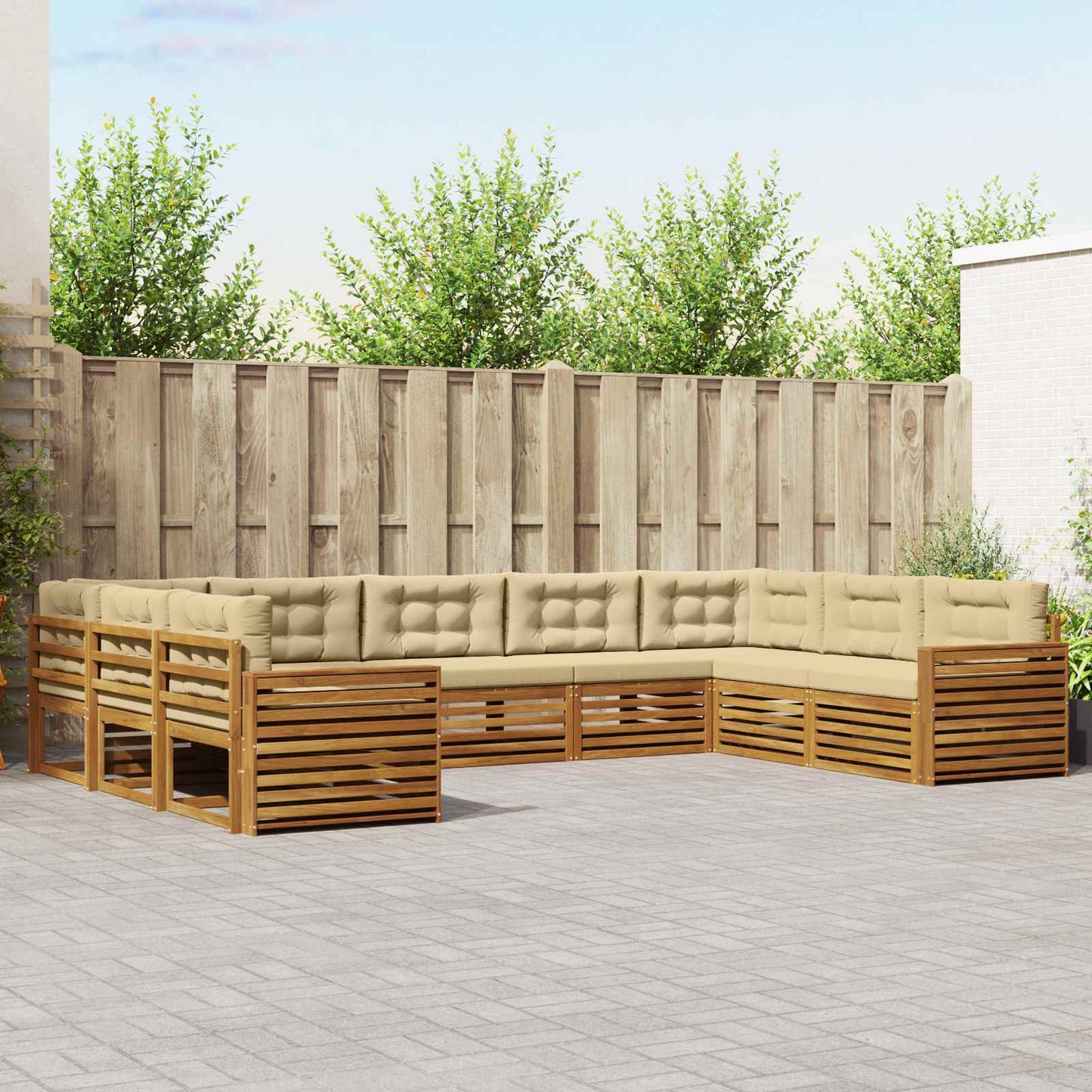 Outdoor-Sofagarnitur 9 pcs Natur und Beige Massivholz Akazie