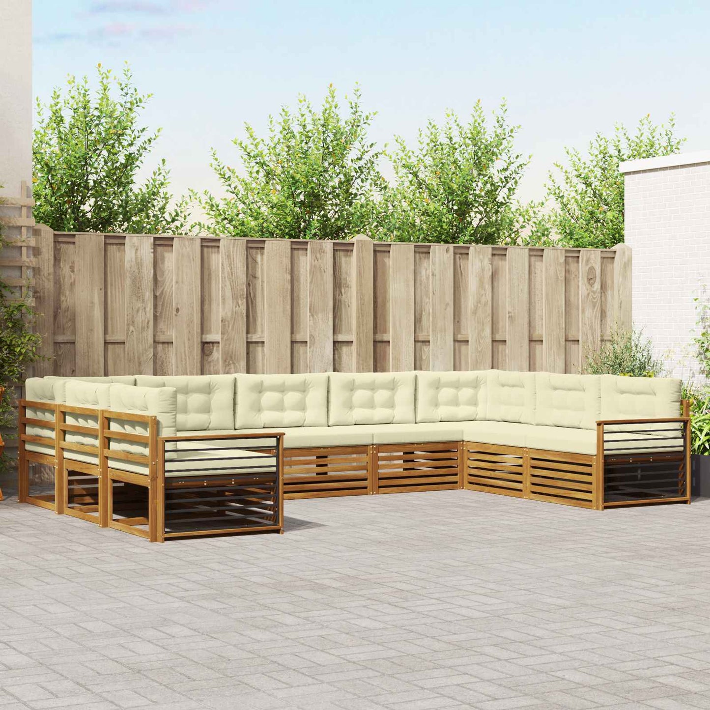 Outdoor-Sofagarnitur 9 stk. Natur und Creme Massivholz Akazie