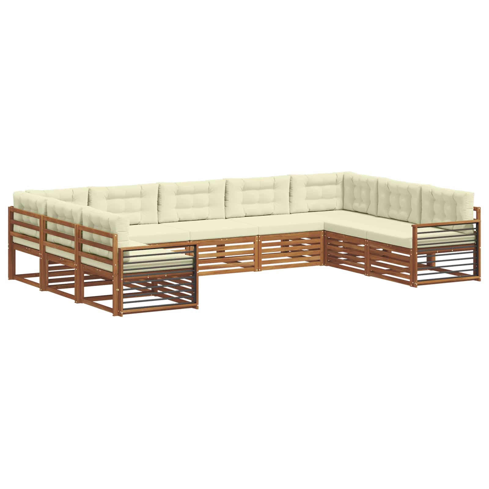 Outdoor-Sofagarnitur 9 stk. Natur und Creme Massivholz Akazie