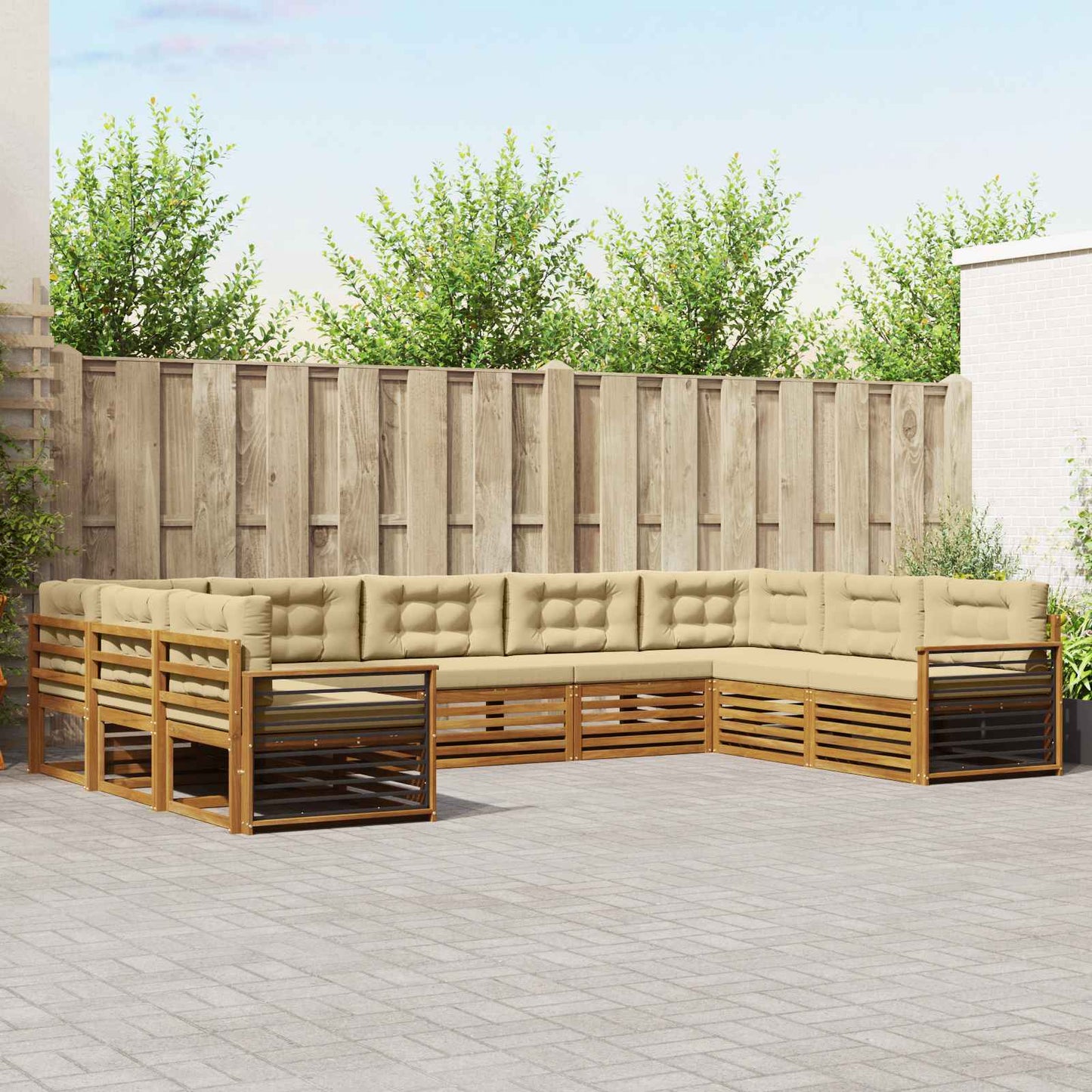 Outdoor-Sofagarnitur 9 pcs Natur und Beige Massivholz Akazie
