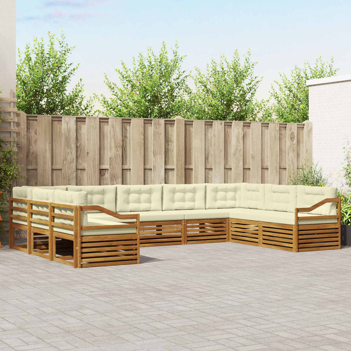 Outdoor-Sofagarnitur 9 stk. Natur und Creme Massivholz Akazie