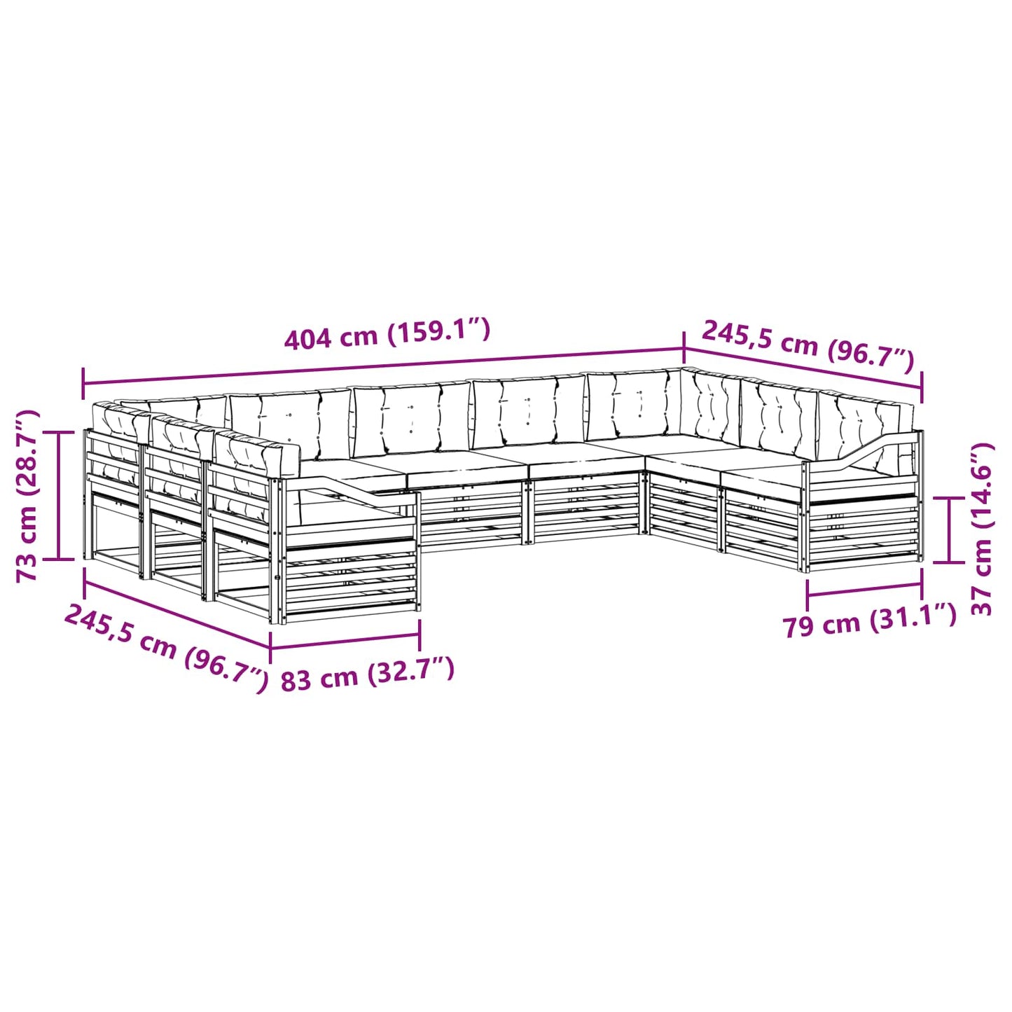 Outdoor-Sofagarnitur mit Kissen 9 pcs Natur und Anthrazit