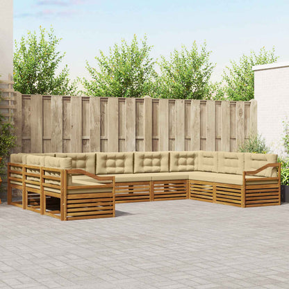 Outdoor-Sofagarnitur 9 stk. Natur und Beige Massivholz Akazie