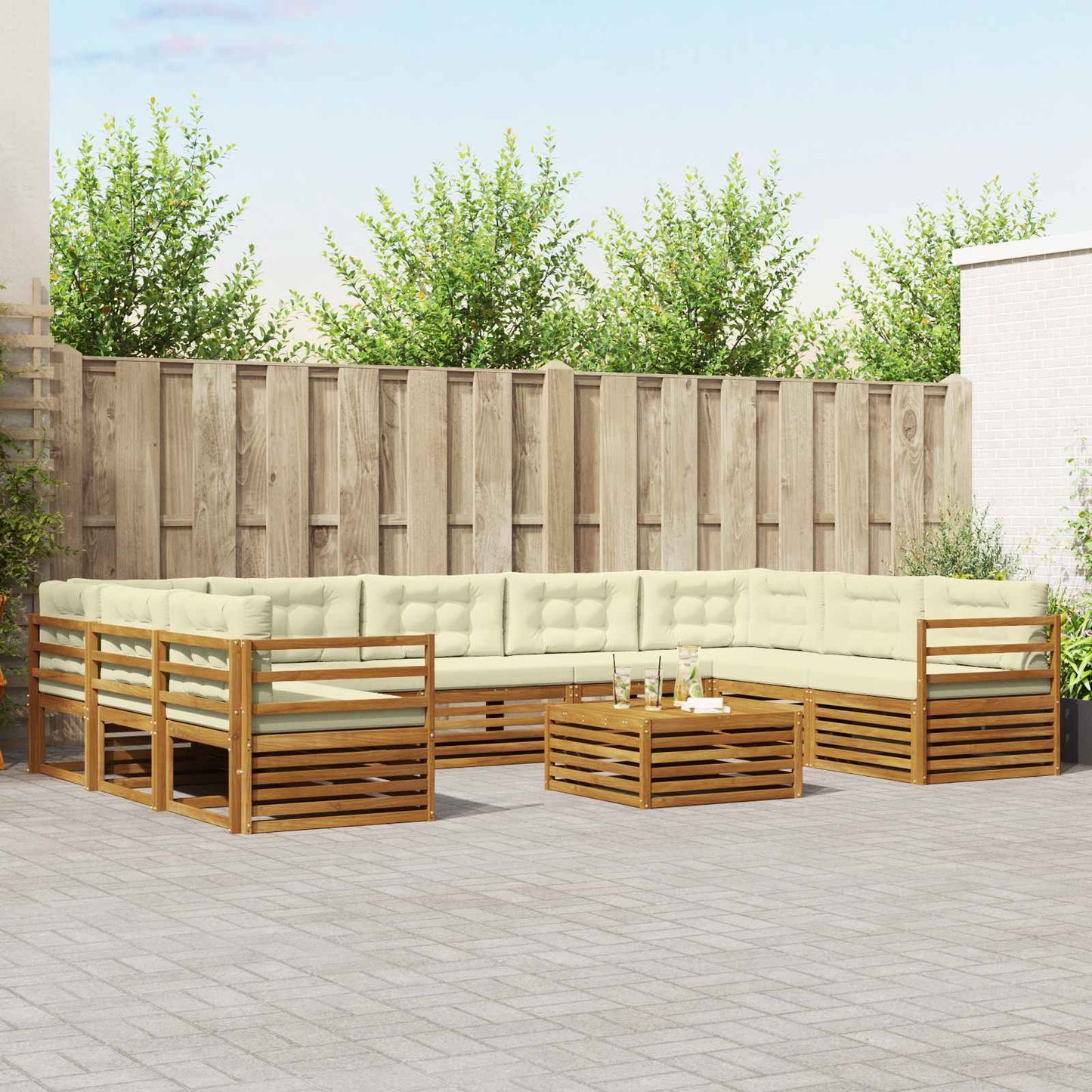 Outdoor-Sofagarnitur 10 pcs Natur und Creme Massivholz Akazie