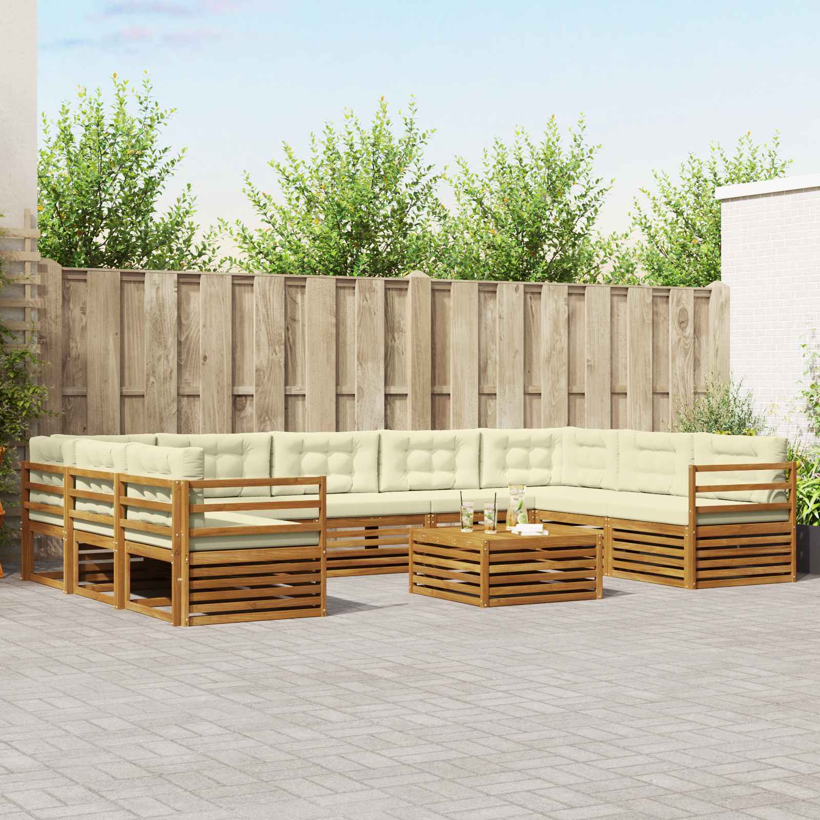 Outdoor-Sofagarnitur 10 pcs Natur und Creme Massivholz Akazie