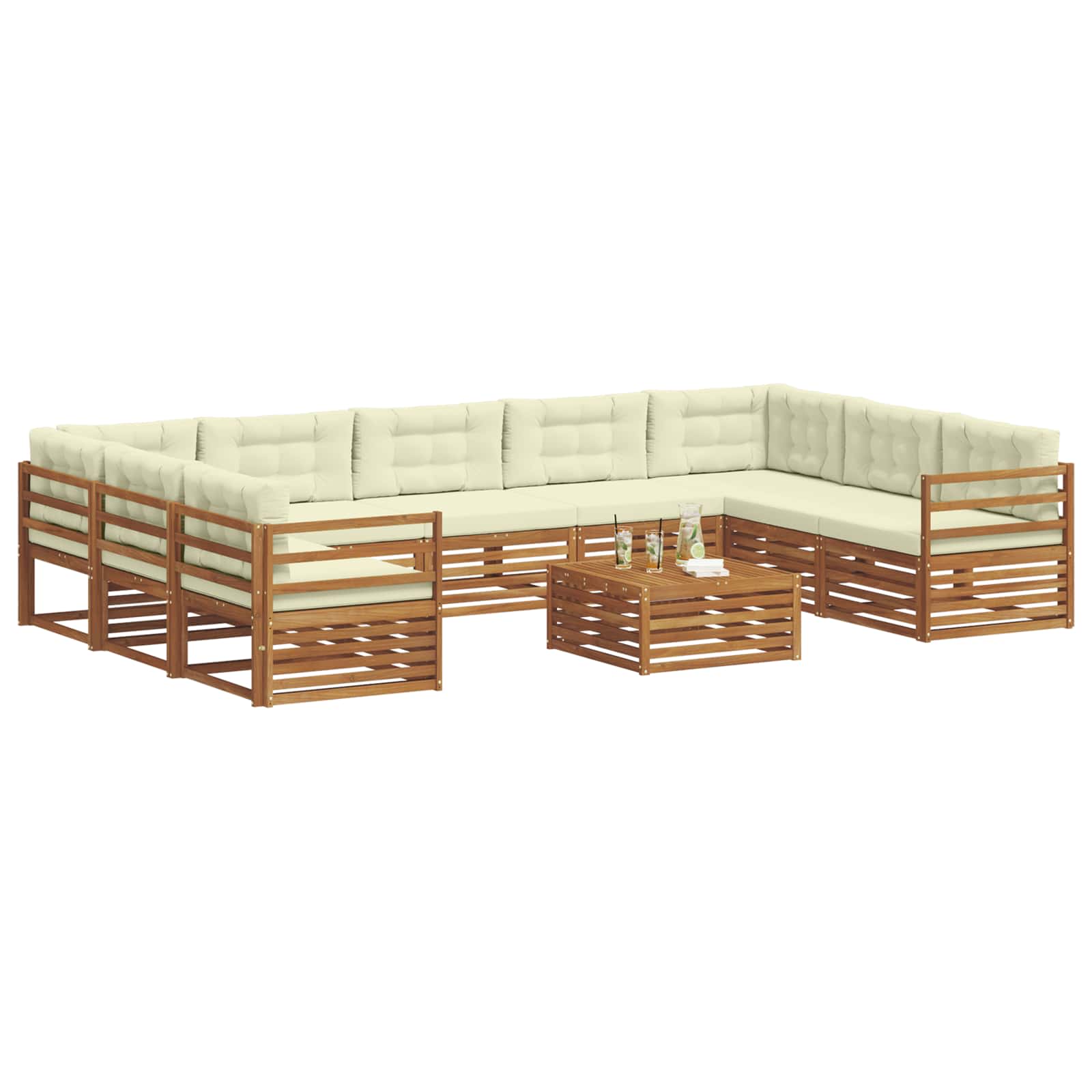 Outdoor-Sofagarnitur 10 pcs Natur und Creme Massivholz Akazie