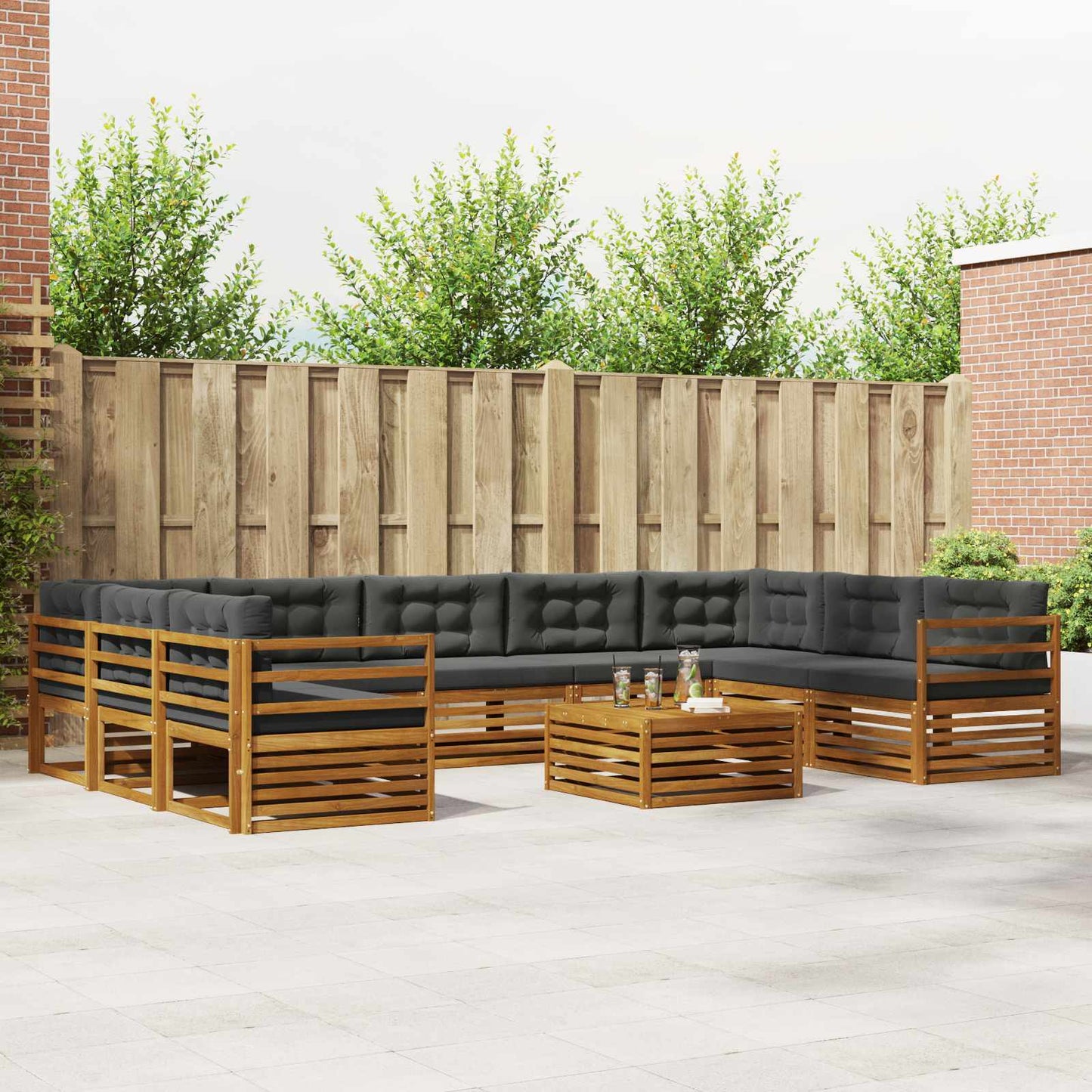 Outdoor-Sofagarnitur 10 stk. Natur und Anthrazit