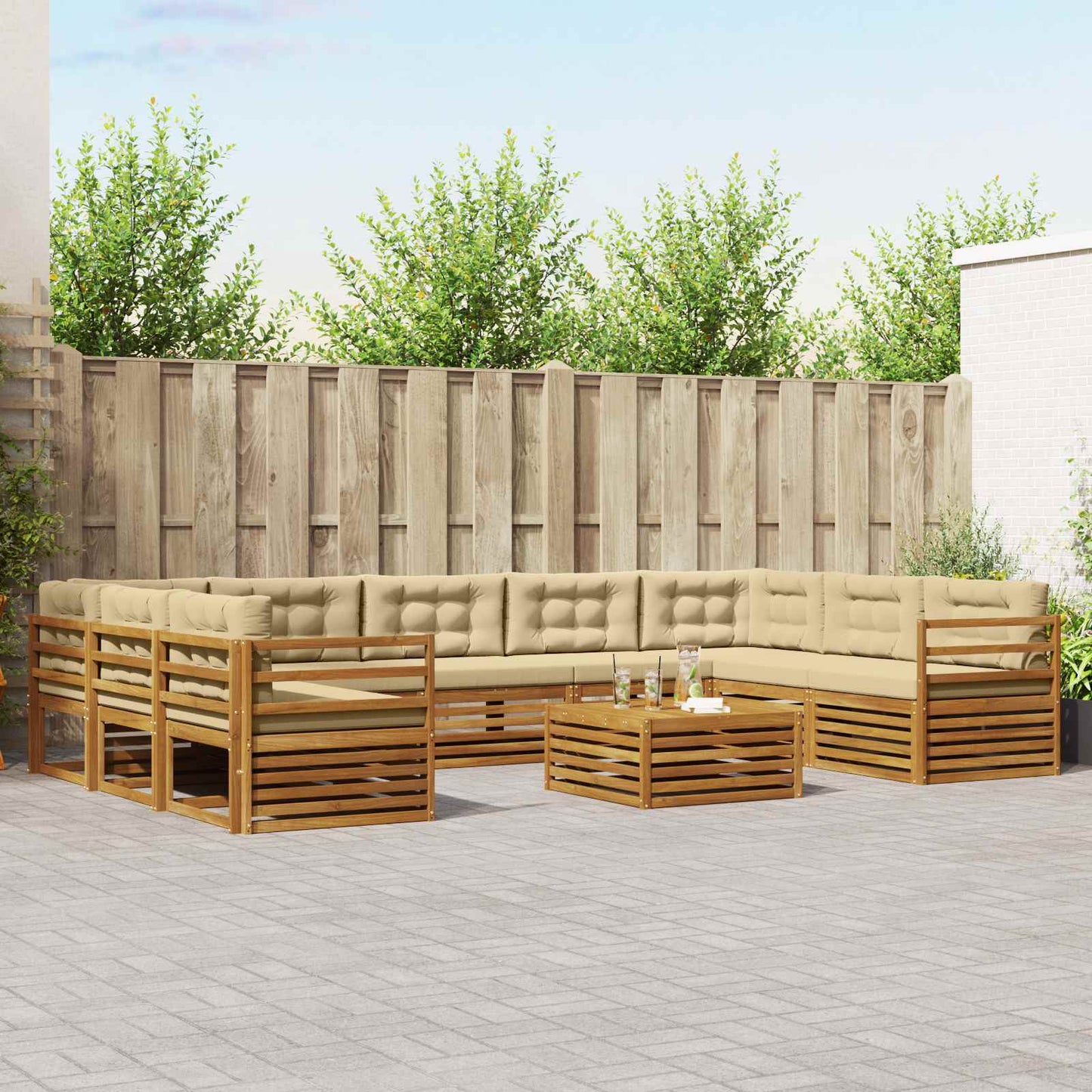 Outdoor-Sofagarnitur 10 stk. Natur und Beige Massivholz Akazie