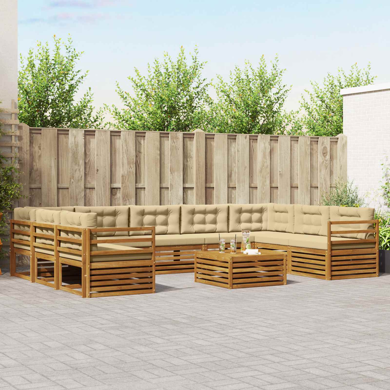 Outdoor-Sofagarnitur 10 stk. Natur und Beige Massivholz Akazie