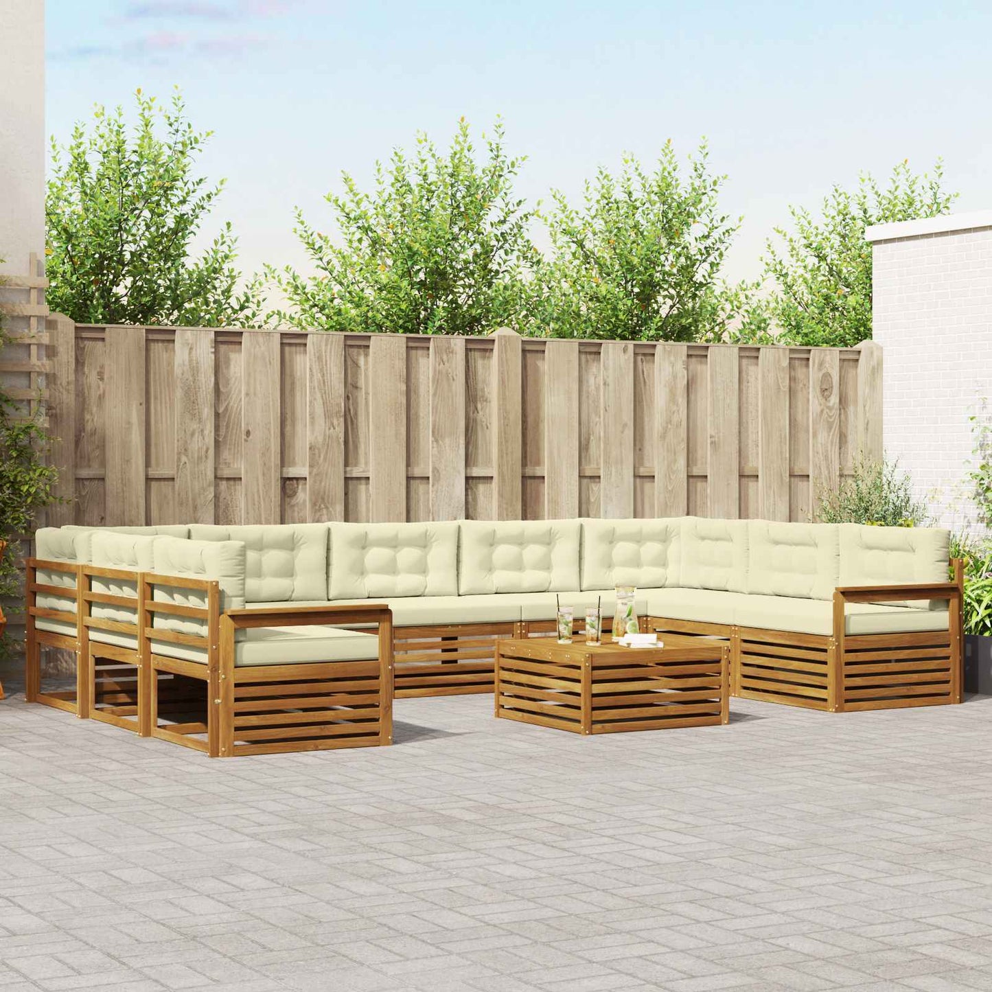 Outdoor-Sofagarnitur 10 pcs Natur und Creme Massivholz Akazie