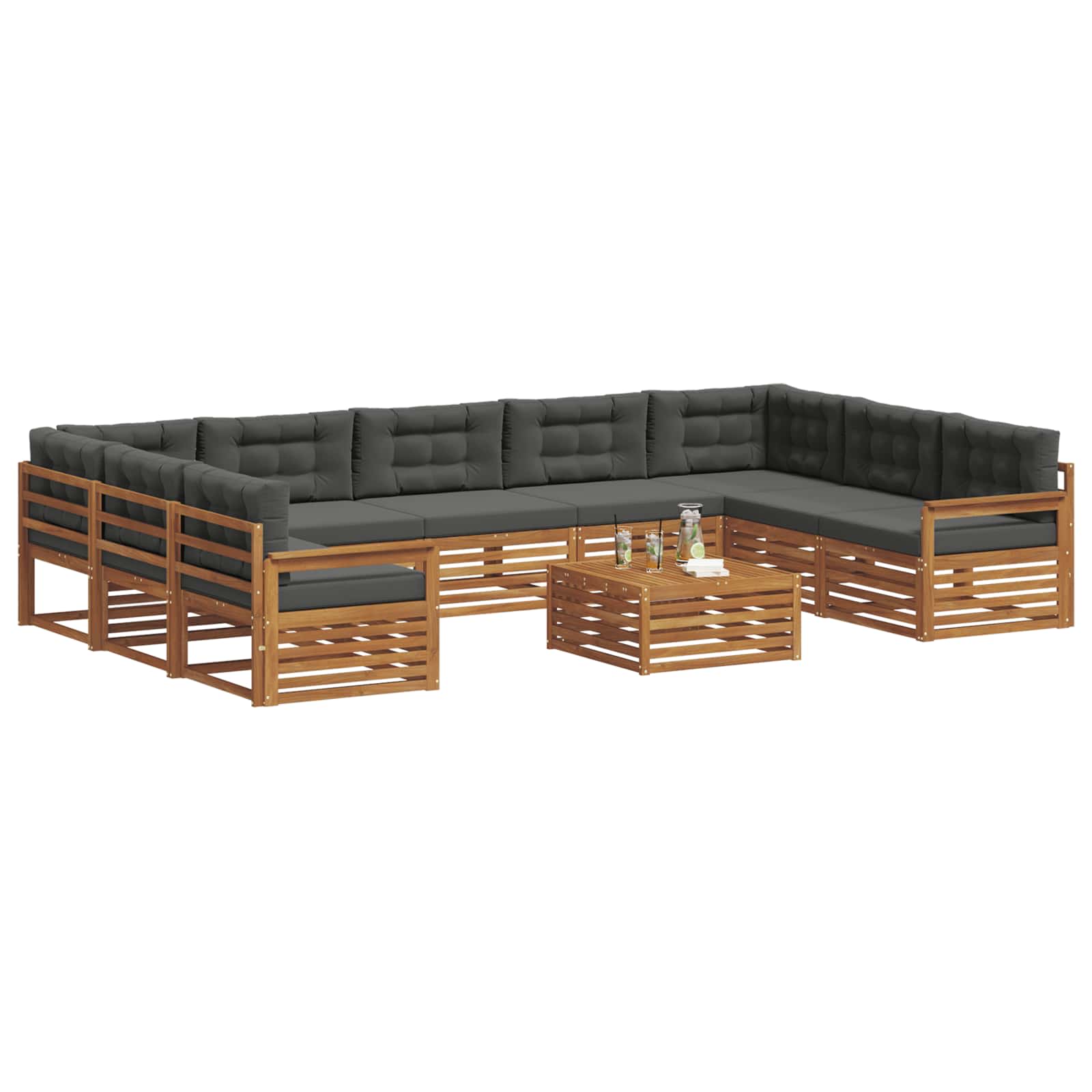 Outdoor-Sofagarnitur 10 stk. Natur und Anthrazit
