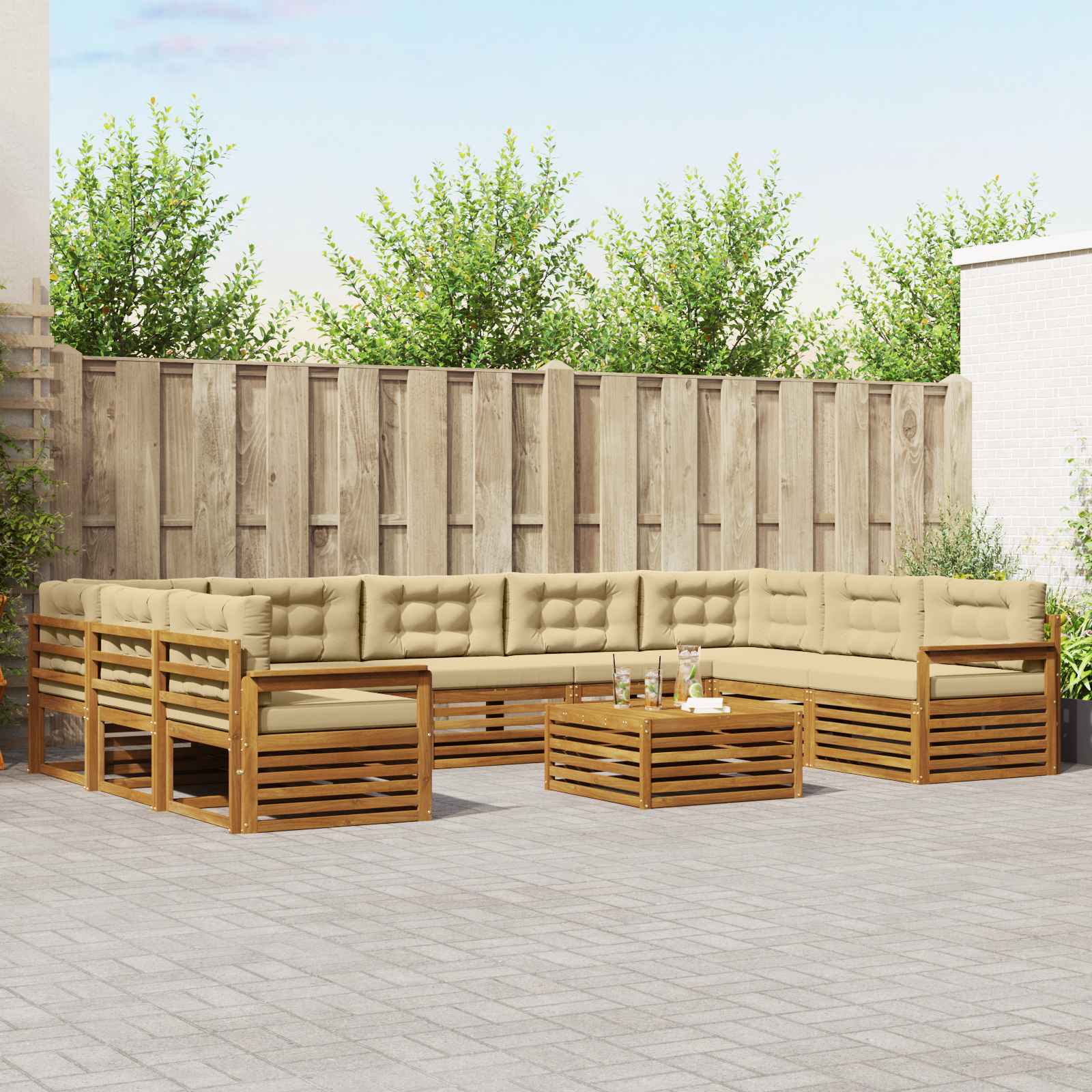Outdoor-Sofagarnitur 10 stk. Natur und Beige Massivholz Akazie