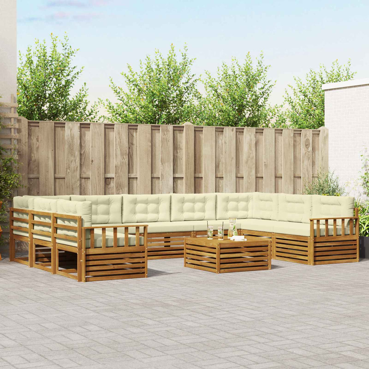 Outdoor-Sofagarnitur 10 stk. Natur und Creme Massivholz Akazie