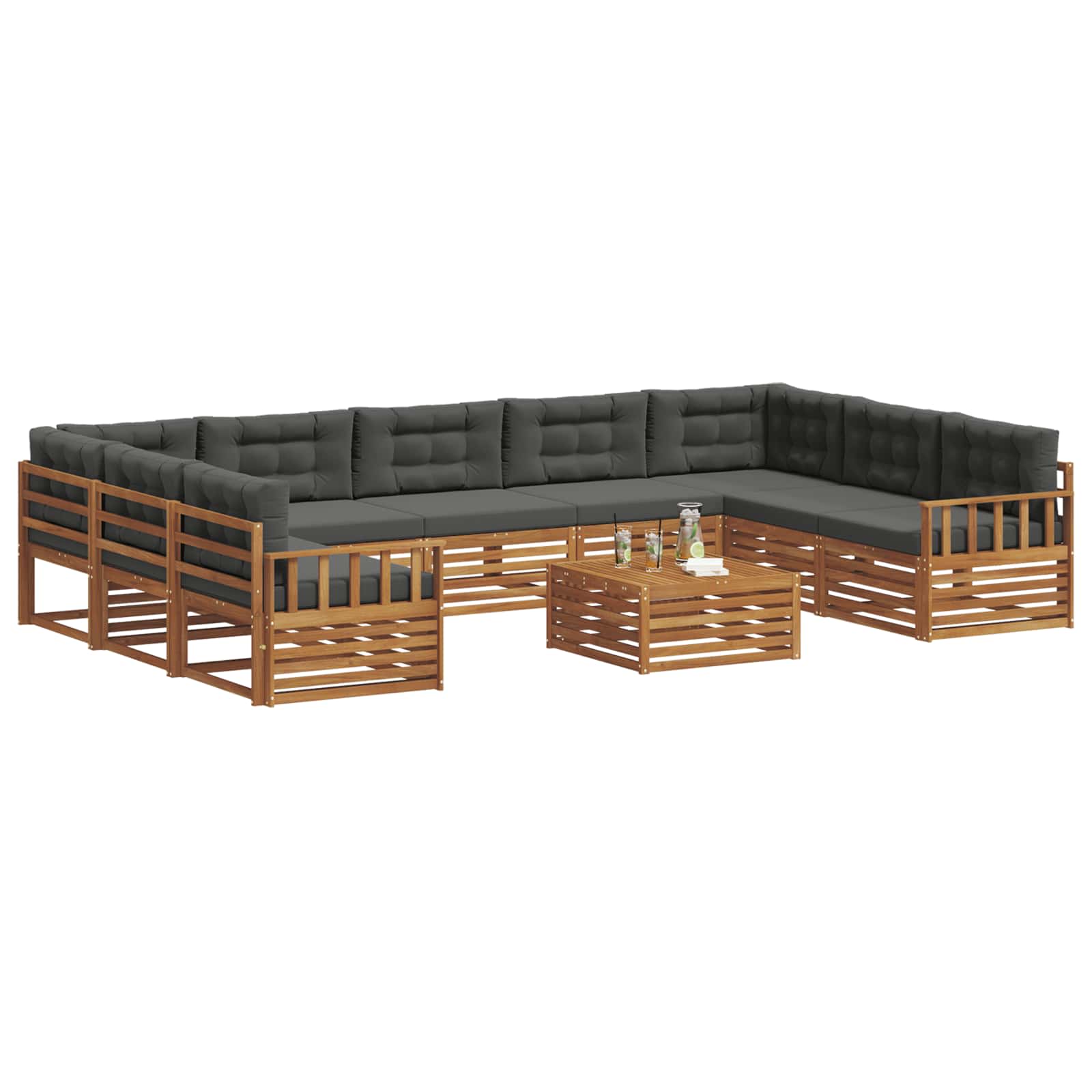 Outdoor-Sofagarnitur 10 stk. Natur und Anthrazit