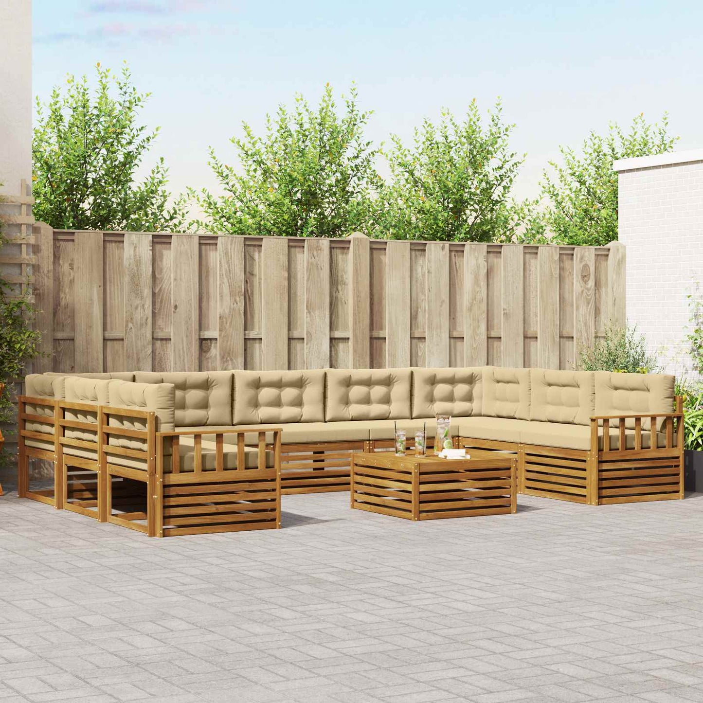 Outdoor-Sofagarnitur 10 stk. Natur und Beige Massivholz Akazie