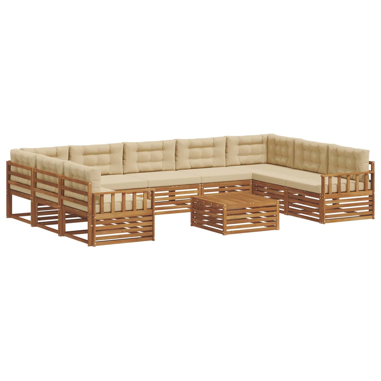 Outdoor-Sofagarnitur 10 stk. Natur und Beige Massivholz Akazie