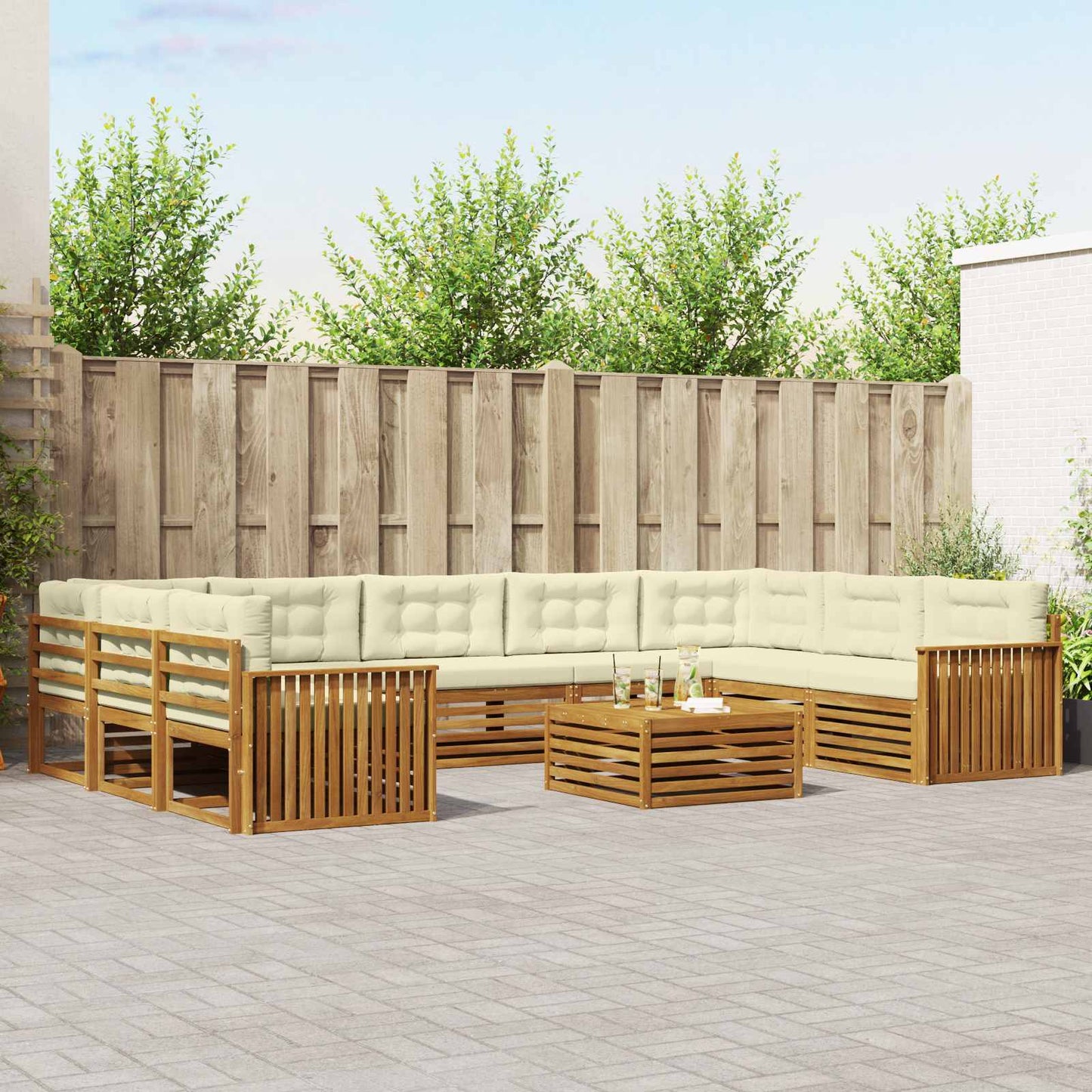 Outdoor-Sofagarnitur 10 pcs Natur und Creme Massivholz Akazie