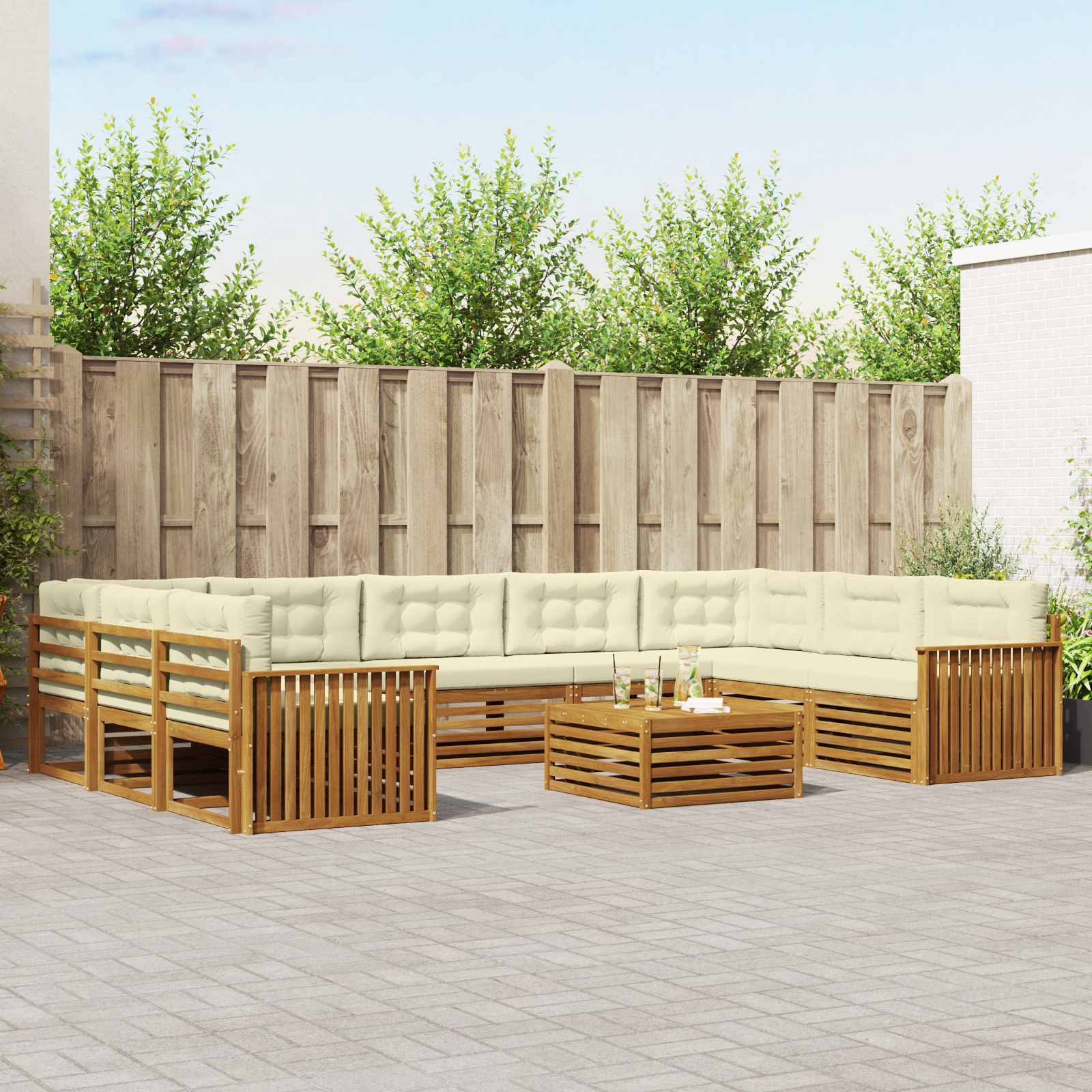 Outdoor-Sofagarnitur 10 pcs Natur und Creme Massivholz Akazie
