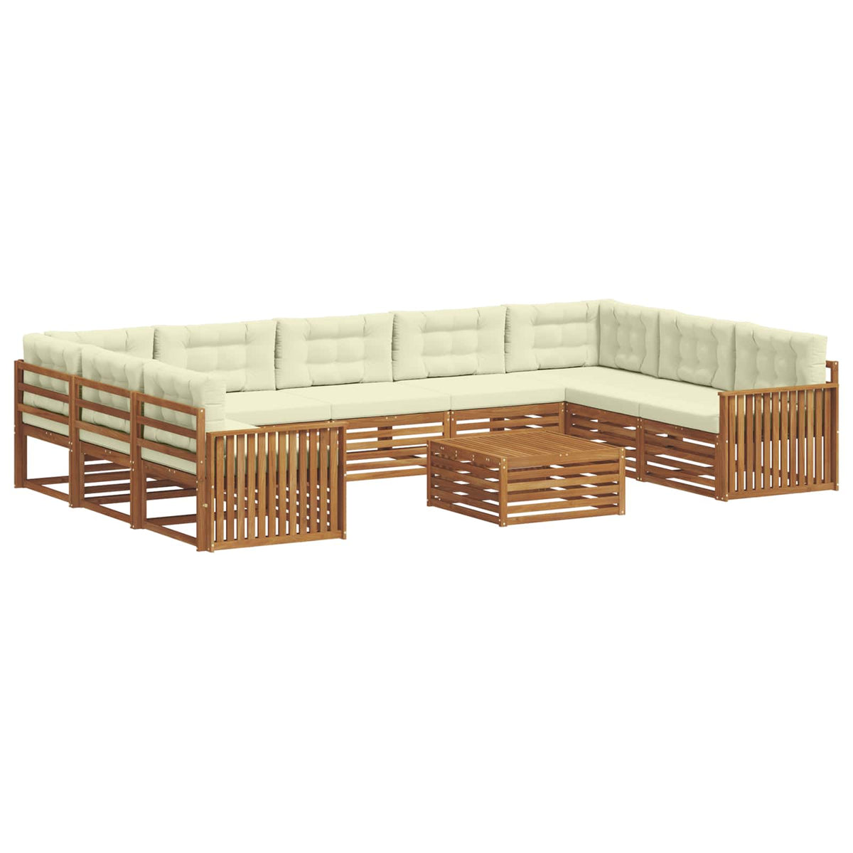 Outdoor-Sofagarnitur 10 stk. Natur und Creme Massivholz Akazie