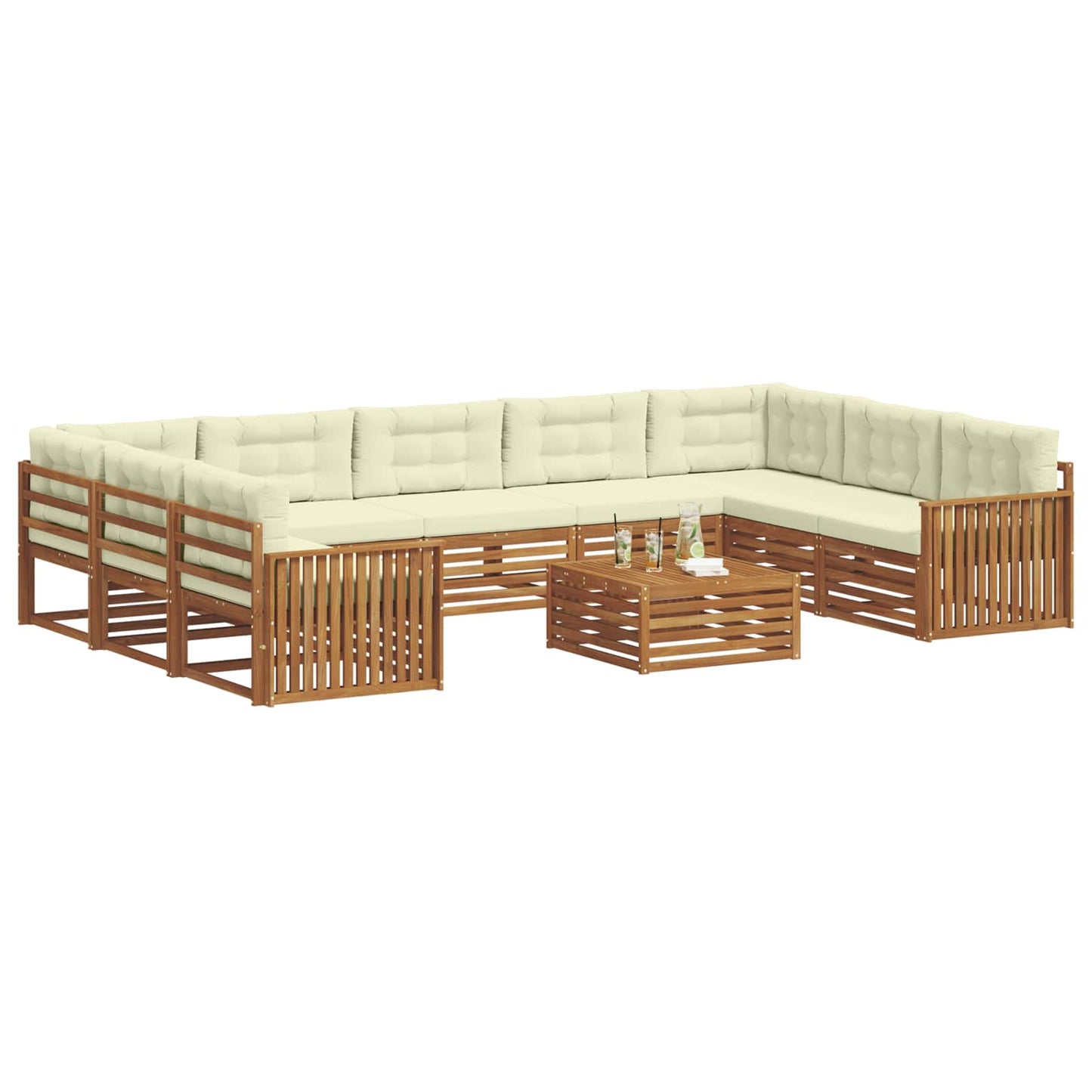 Outdoor-Sofagarnitur 10 pcs Natur und Creme Massivholz Akazie