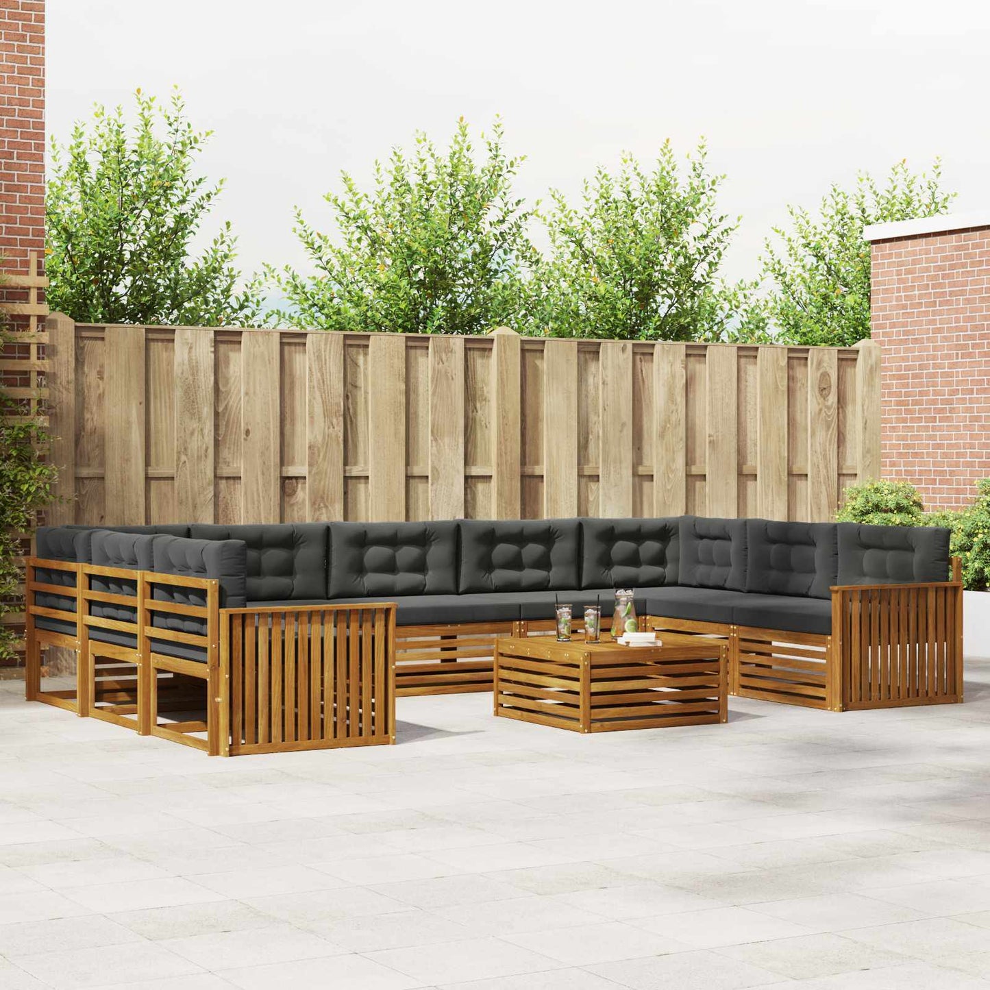 Outdoor-Sofagarnitur 10 stk. Natur und Anthrazit