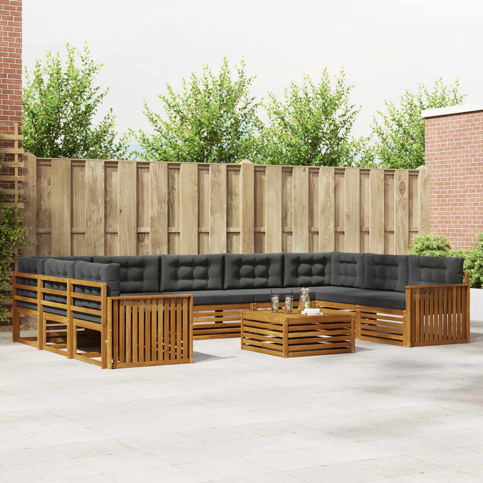 Outdoor-Sofagarnitur 10 stk. Natur und Anthrazit