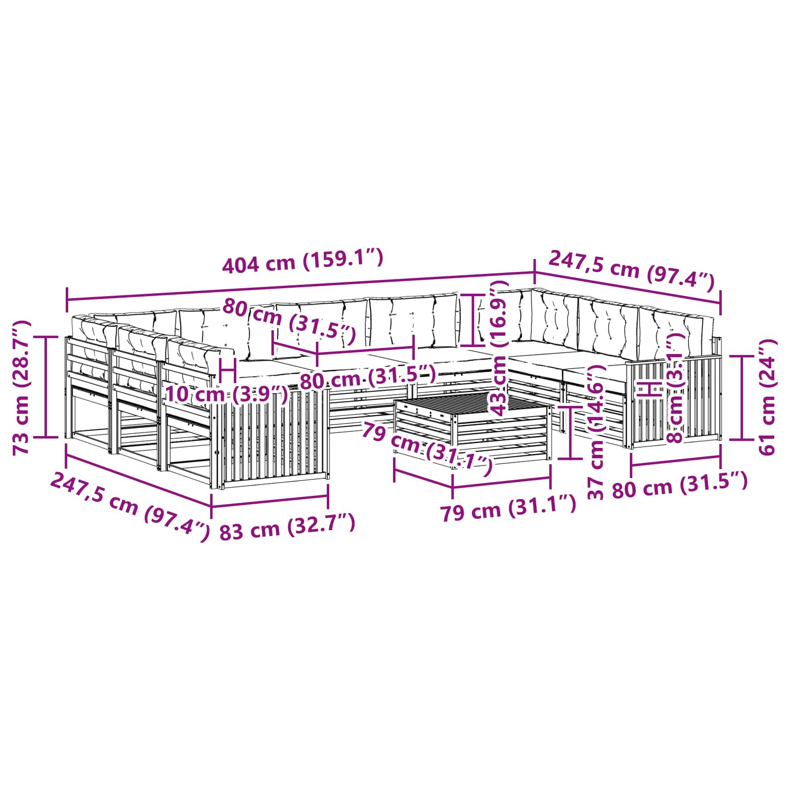 Outdoor-Sofagarnitur 10 stk. Natur und Anthrazit