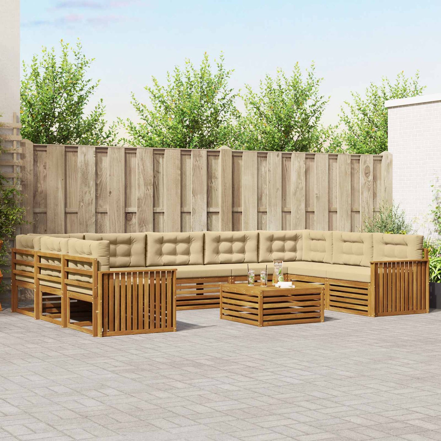 Outdoor-Sofagarnitur 10 stk. Natur und Beige Massivholz Akazie