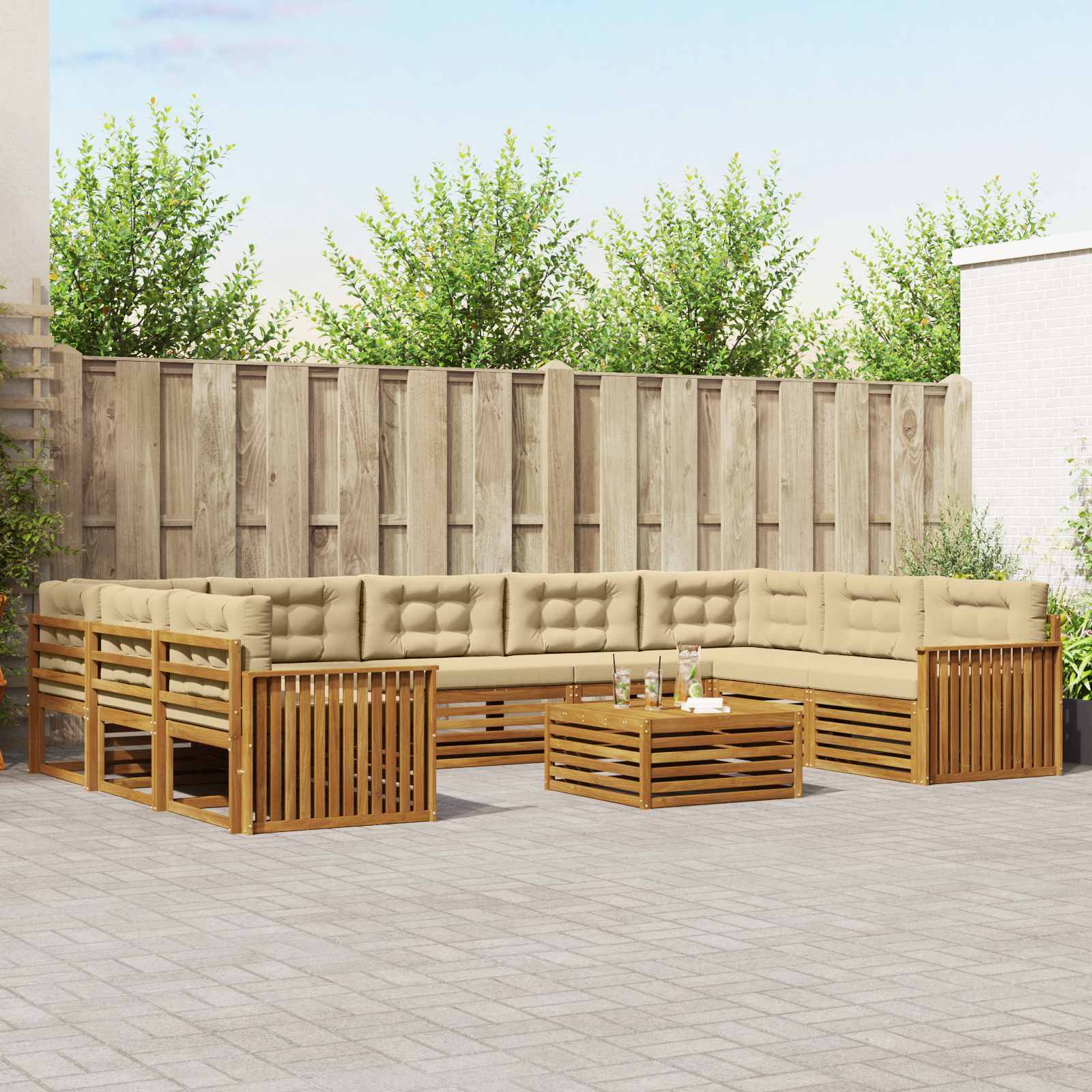 Outdoor-Sofagarnitur 10 stk. Natur und Beige Massivholz Akazie