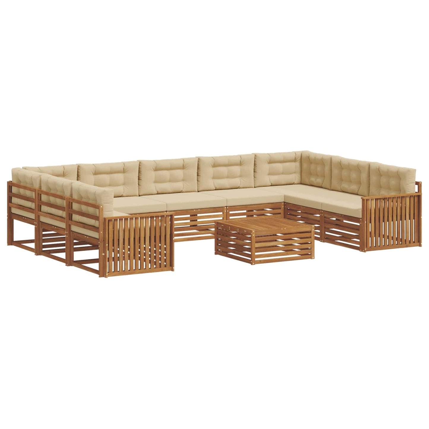 Outdoor-Sofagarnitur 10 stk. Natur und Beige Massivholz Akazie
