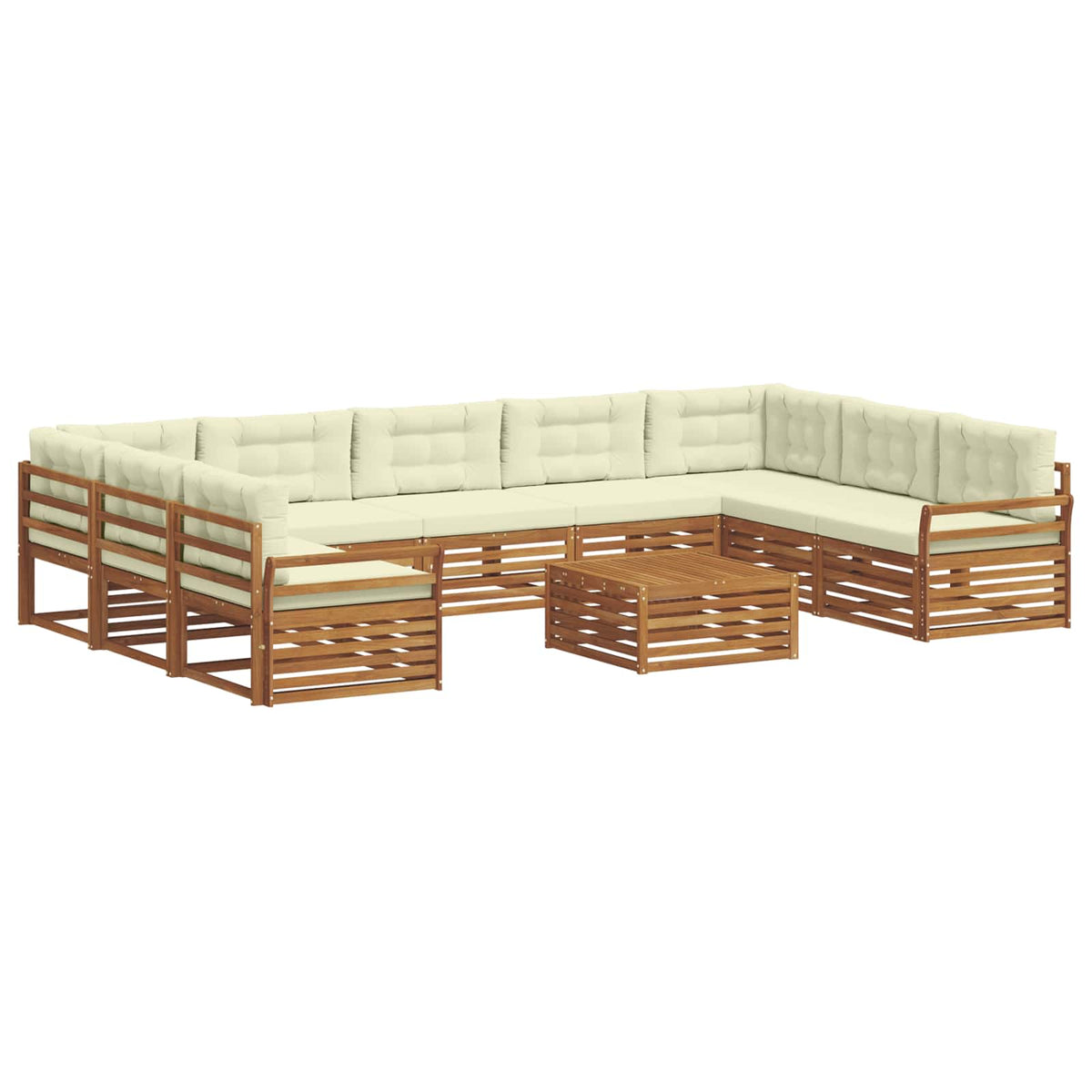 Outdoor-Sofagarnitur 10 stk. Natur und Creme Massivholz Akazie