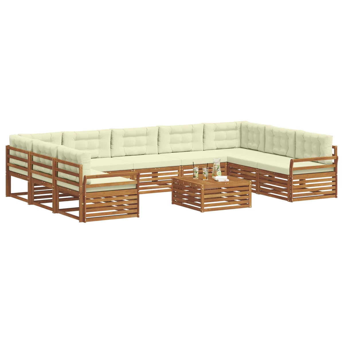 Outdoor-Sofagarnitur 10 stk. Natur und Creme Massivholz Akazie