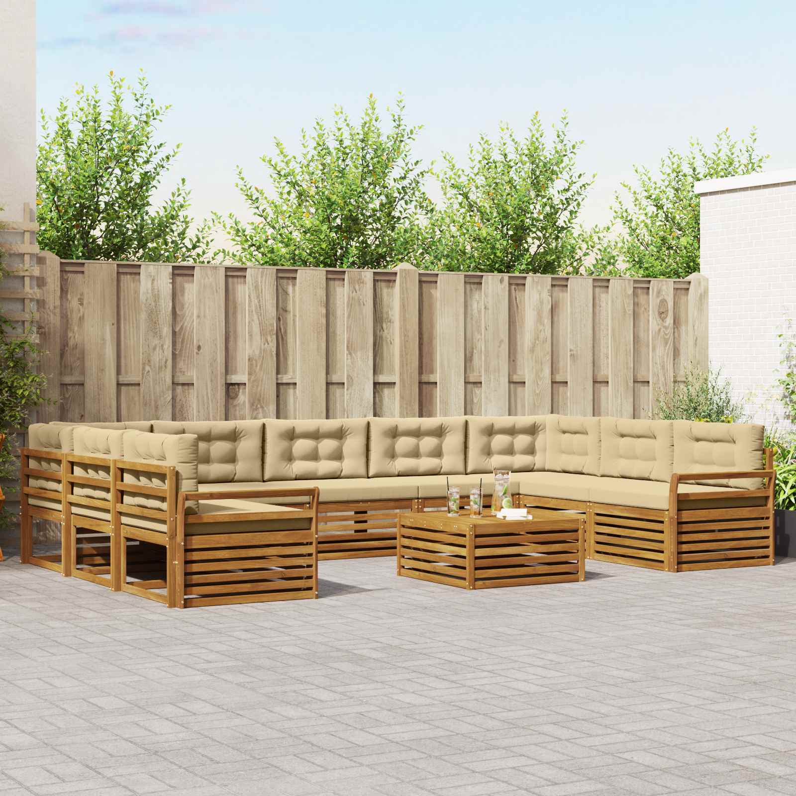 Outdoor-Sofagarnitur 10 stk. Natur und Beige Massivholz Akazie