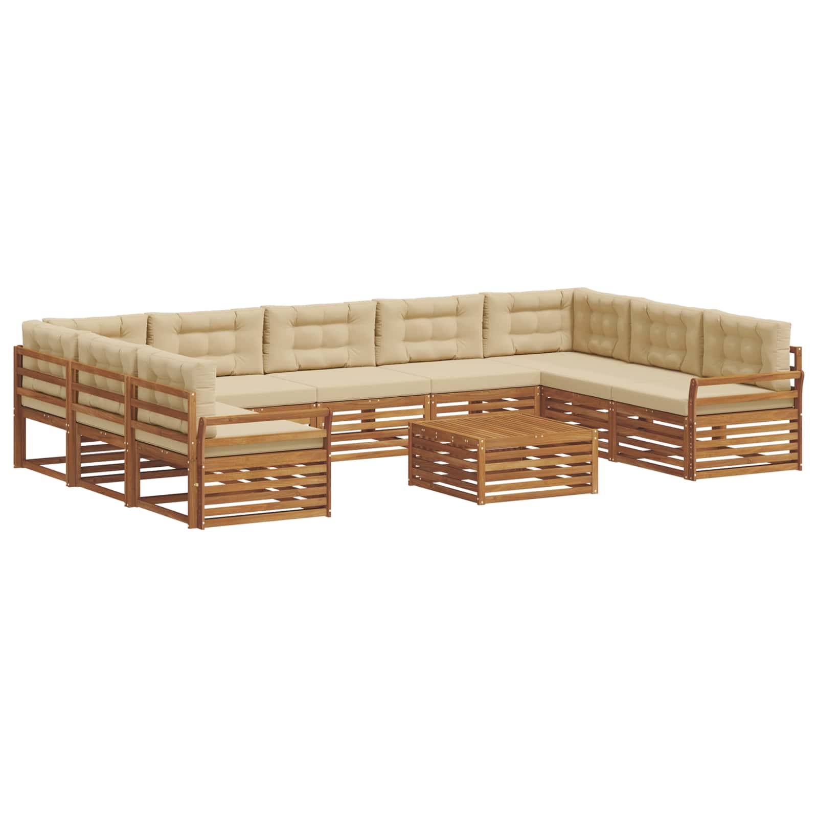Outdoor-Sofagarnitur 10 stk. Natur und Beige Massivholz Akazie