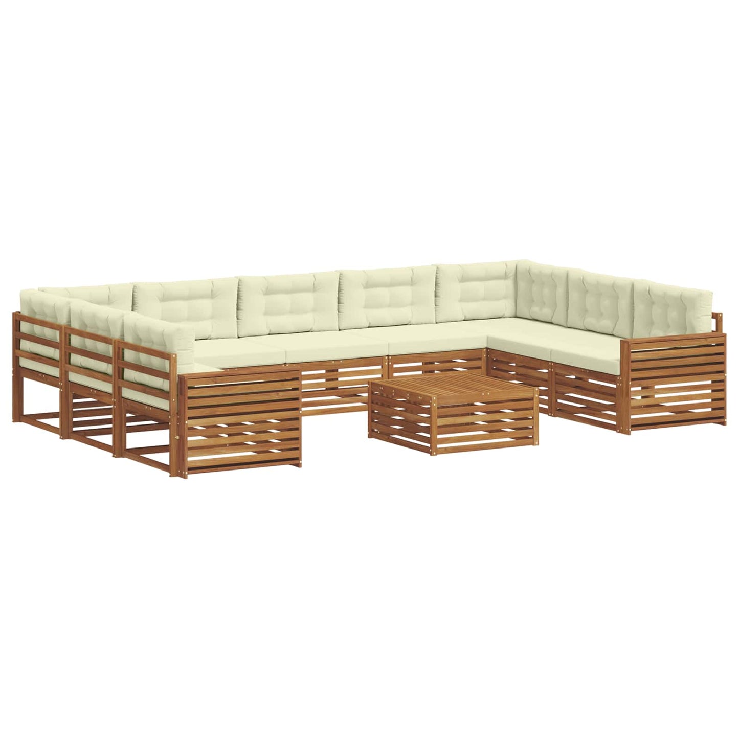Outdoor-Sofagarnitur 10 stk. Natur und Creme Massivholz Akazie