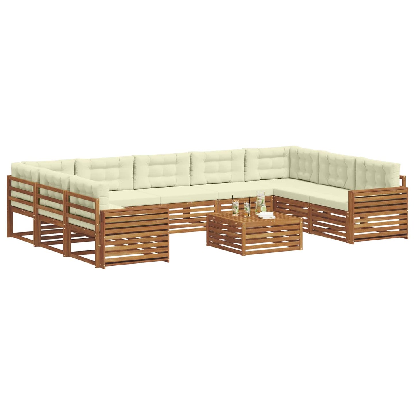 Outdoor-Sofagarnitur 10 stk. Natur und Creme Massivholz Akazie