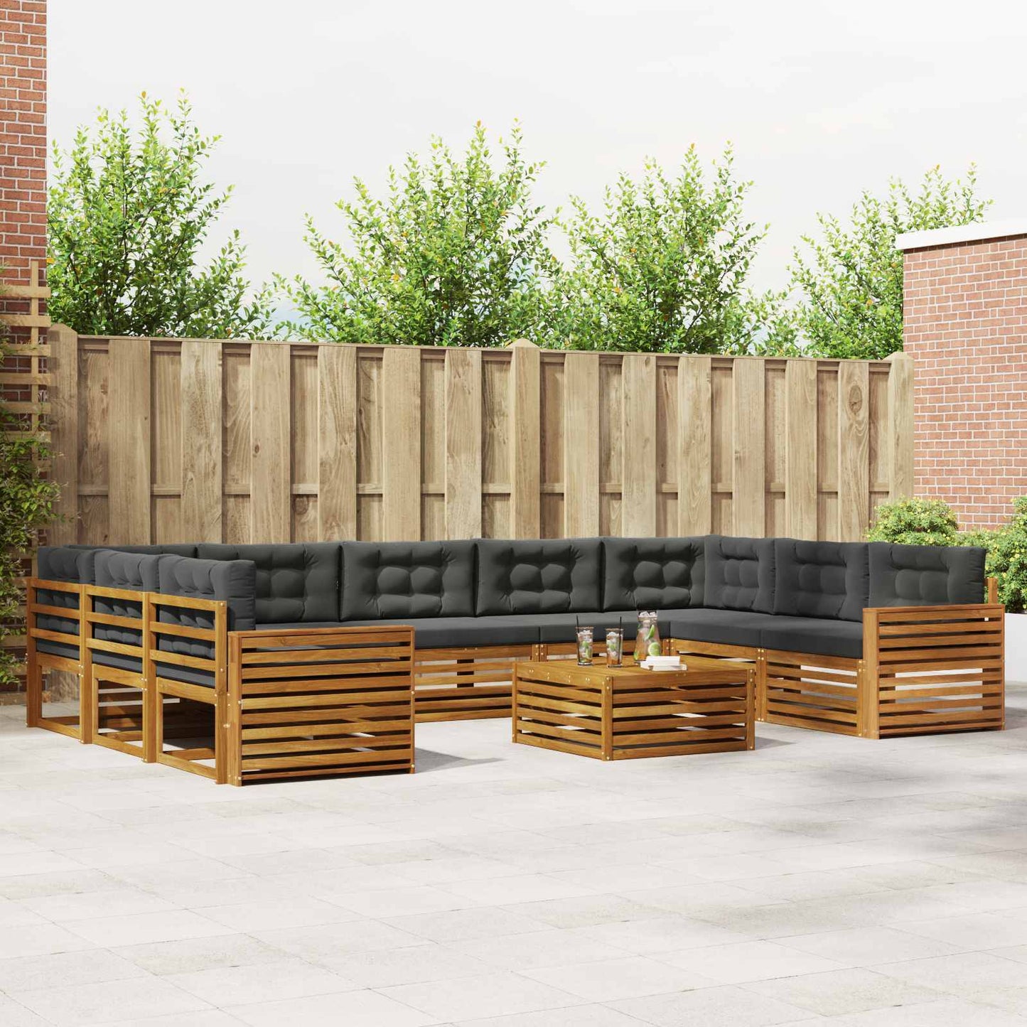 Outdoor-Sofagarnitur 10 stk. Natur und Anthrazit